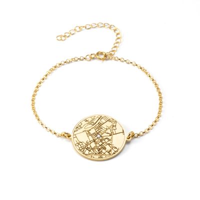 Beliebter Ort Gravierte Karte Armband [750er Gold Vermeil]