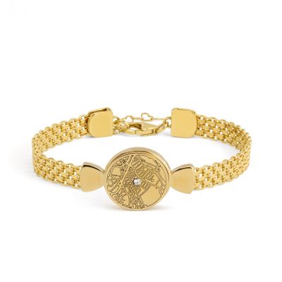 Precious Spot Engraved Map Bracelet with Milanese Chain [18K Gold Plated]