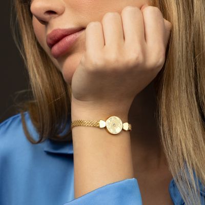 Precious Spot Engraved Map Bracelet with Milanese Chain [18K Gold Plated]