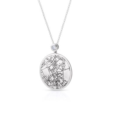 Precious Spot Engraved Map with Diamond [14 Karat White Gold]