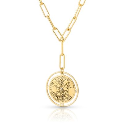 Stylische Beliebter Ort Gravierte Karten Halskette [750er Gold Vermeil] 