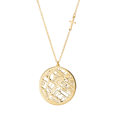 Edelsteen Vlek Kaart Ketting met Zijdelings Kruis [18K Goud Vermeil]