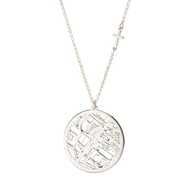 Precious Spot Map Necklace with Sideways Cross [Sterling Silver]