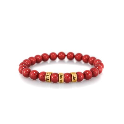Bracelet en Jade Rouge avec Prénoms pour Femme [Plaqué Or 18ct]