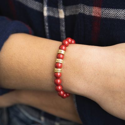 Sereen Rood Gekleurde Jade Vrouwen Naam Armband [Goud Verguld]