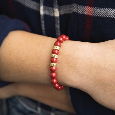 Serene Red Colored Jade Women Name Bracelet [18K Gold Vermeil]