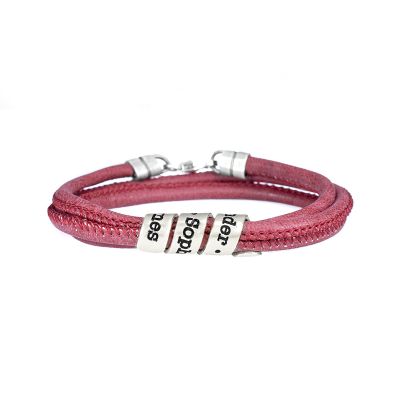 Bracelet Famille avec Prénoms pour Femme - Argent 925 [Daim Rouge]