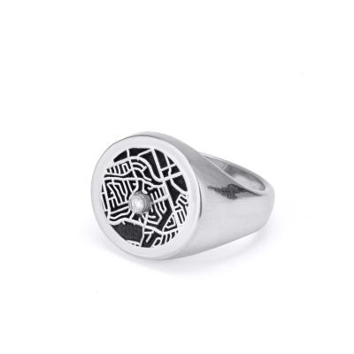 Bague Carte Silhouette Brillante Signet [Argent 925]