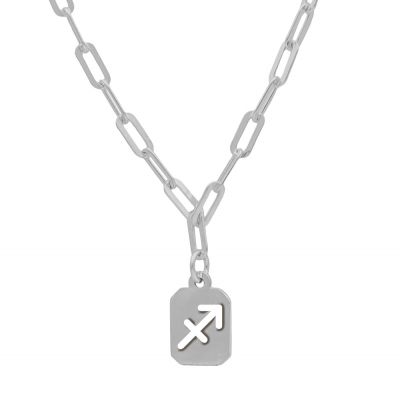 Sagittarius Necklace - Zodiac Sign with Paperclip Chain [Sterling Silver]