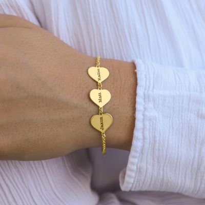 Bracelet de Cœurs avec Noms [Plaqué Or 18ct]