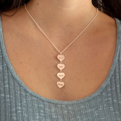 Collier de Cœurs avec Noms [Plaqué Or Rose 18ct]