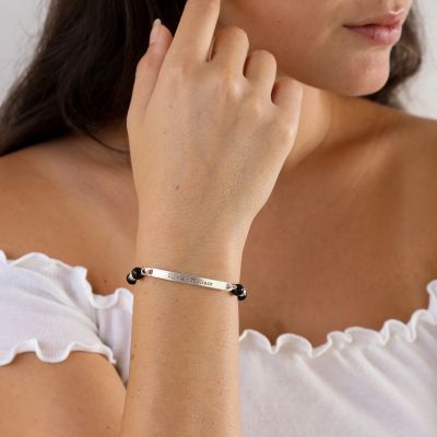 Bracelet Chemin d'Onyx avec Prénoms [Argent 925]