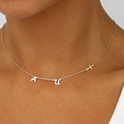 Sideways Cross Initials Necklace [18K Gold Plated]