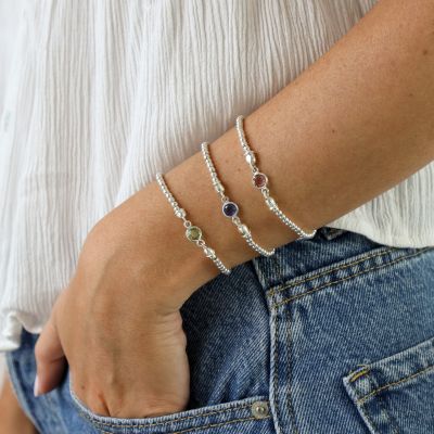 Klassieke Stapelbare Geboortesteen Armband [Sterling Zilver]
