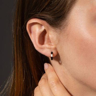 Petite Midnight Sparkle Hoops [Sterling Silver] 