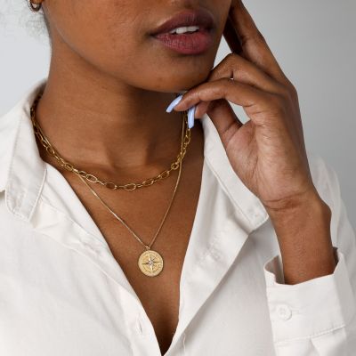 Collier Boussole Famille Gravé [Plaqué Or 18ct]