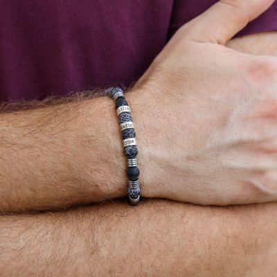 Hematiet en Agaat Mannen Naam Armband - Sterling Zilver