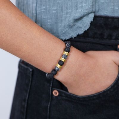 Bracelet Pierre De Lave et Agate Avec Noms [Plaqué Or 18ct]