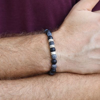 Bracelet Onyx et Agate Avec Noms Pour Hommes - Argent 925