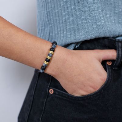 Armband aus Onyx und Achat mit Gravur [750er vergoldet] 