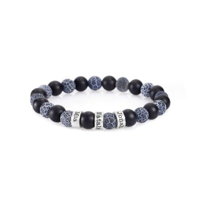 Onyx and Agate Men Name Bracelet - Sterling Silver