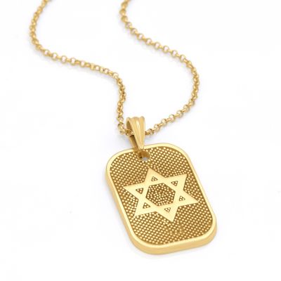 Star of David Tag Engraved Necklace [18K Gold Plated]