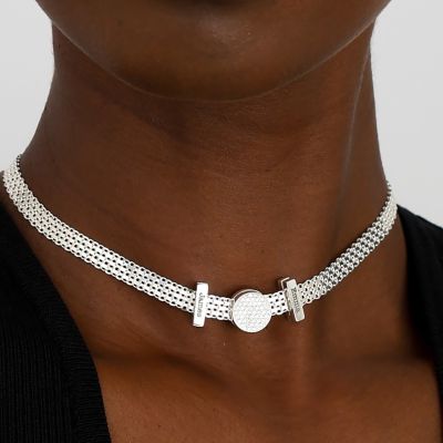 Enchanted Pavé Circle Milanese Chain Necklace [Sterling Silver]