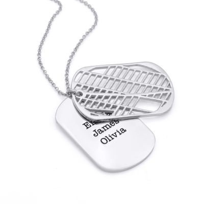 Map Tag Engraved Necklace [Sterling Silver]