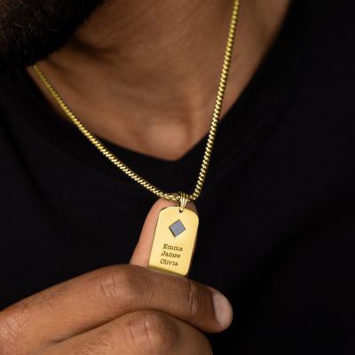 Gravierte Tag Halskette für Männer mit Nano Bibel - 750er Gold Vermeil
