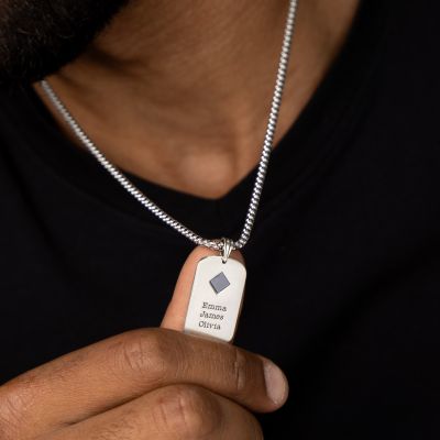 Gravierte Tag Halskette für Männer mit Nano Bibel - Sterlingsilber