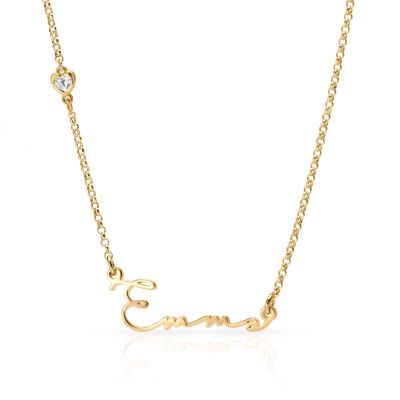 Talisa Italic Name Necklace With 0.10 ct Heart Diamond [18K Gold Vermeil]