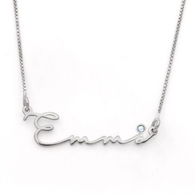 Talisa Italic Name Necklace With Crystal [Sterling Silver]