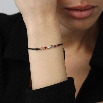 Talisa Stars Birthstone Bracelet - Black String [18K Gold Plated]