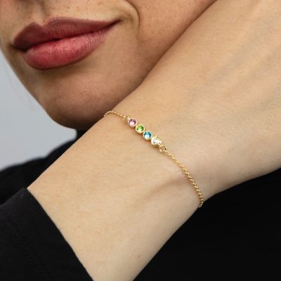 Bracelet Étoiles Enchantées Pierre de Naissance avec Cœur Diamant [Or 14 Carats]