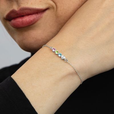 Bracelet Étoiles Enchantées Pierre de Naissance avec Charm Cœur [Argent 925]