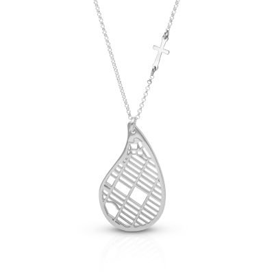 Levensdraad Kaart Ketting met Zijdelings Kruis [Sterling Zilver]