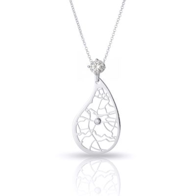 Threads Of Life Map Necklace With 1 Ct Diamond [14 Karat White Gold]