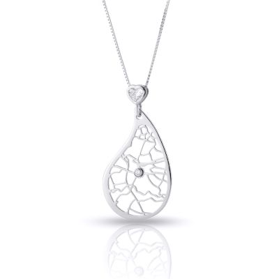 Threads Of Life Map Necklace with Heart Diamond [14 Karat White Gold]
