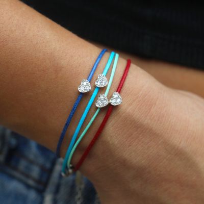 Ties of Heart Crystal Bracelet  - Turquoise Cord [Sterling Silver]