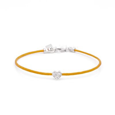 Ties of Heart Crystal Bracelet  - Orange Cord [Sterling Silver]