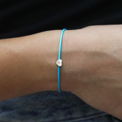 Ties of Heart Initial Bracelet - Turquoise Cord [Sterling Silver]