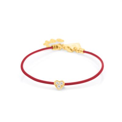 Ties of Heart Crystal Bracelet - Red Cord [18K Gold Vermeil]