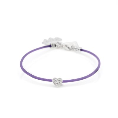 Ties of Heart Crystal Bracelet  - Purple Cord [Sterling Silver]