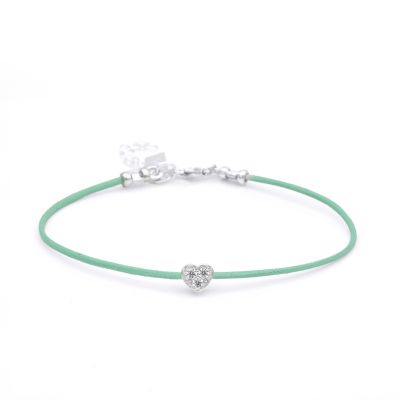 Ties of Heart Crystal Bracelet  - Green Cord [Sterling Silver]