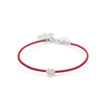 Ties of Heart Crystal Bracelet  - Red Cord [Sterling Silver]