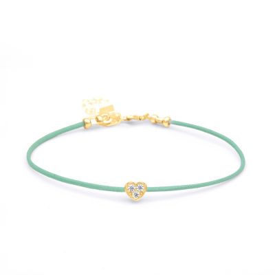 Ties of Heart Crystal Bracelet - Green Cord [18K Gold Vermeil]