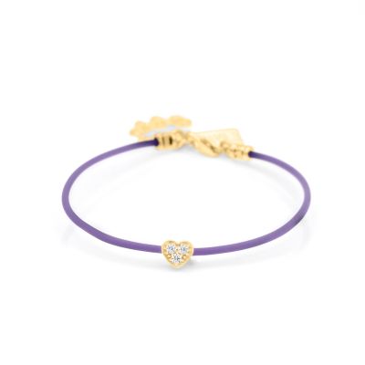 Ties of Heart Crystal Bracelet - Purple Cord [18K Gold Vermeil]