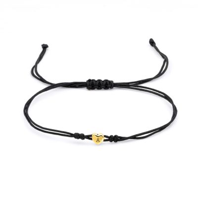 Ties of Heart Initial Bracelet - Black Cord [14 Karat Gold]