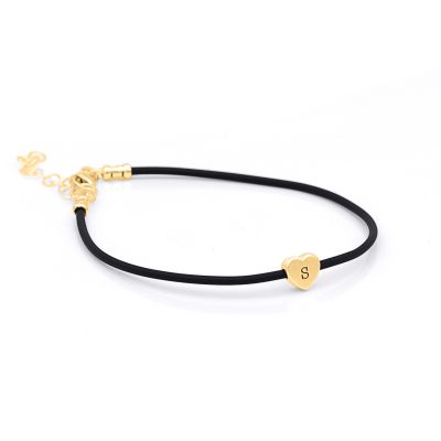 Ties of Heart Initial Bracelet - Black Cord [18K Gold Plated]