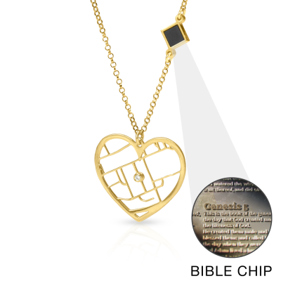 Collier Carte Liens du Cœur avec Nano Bible [Vermeil 18ct]